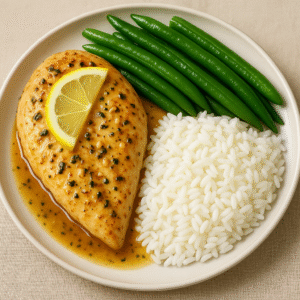 Lemon Garlic Chicken, Green Beans, and Rice