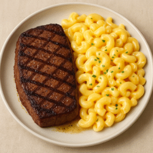 Steak and Mac and Cheese
